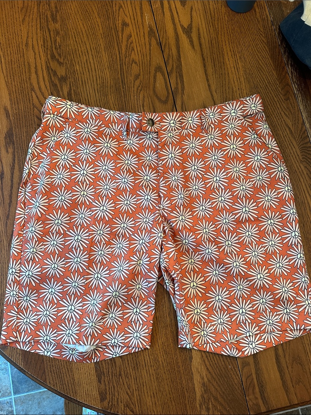 Loudmouth Golf Daisy Print Coral Shorts - Orange and White Floral Pattern